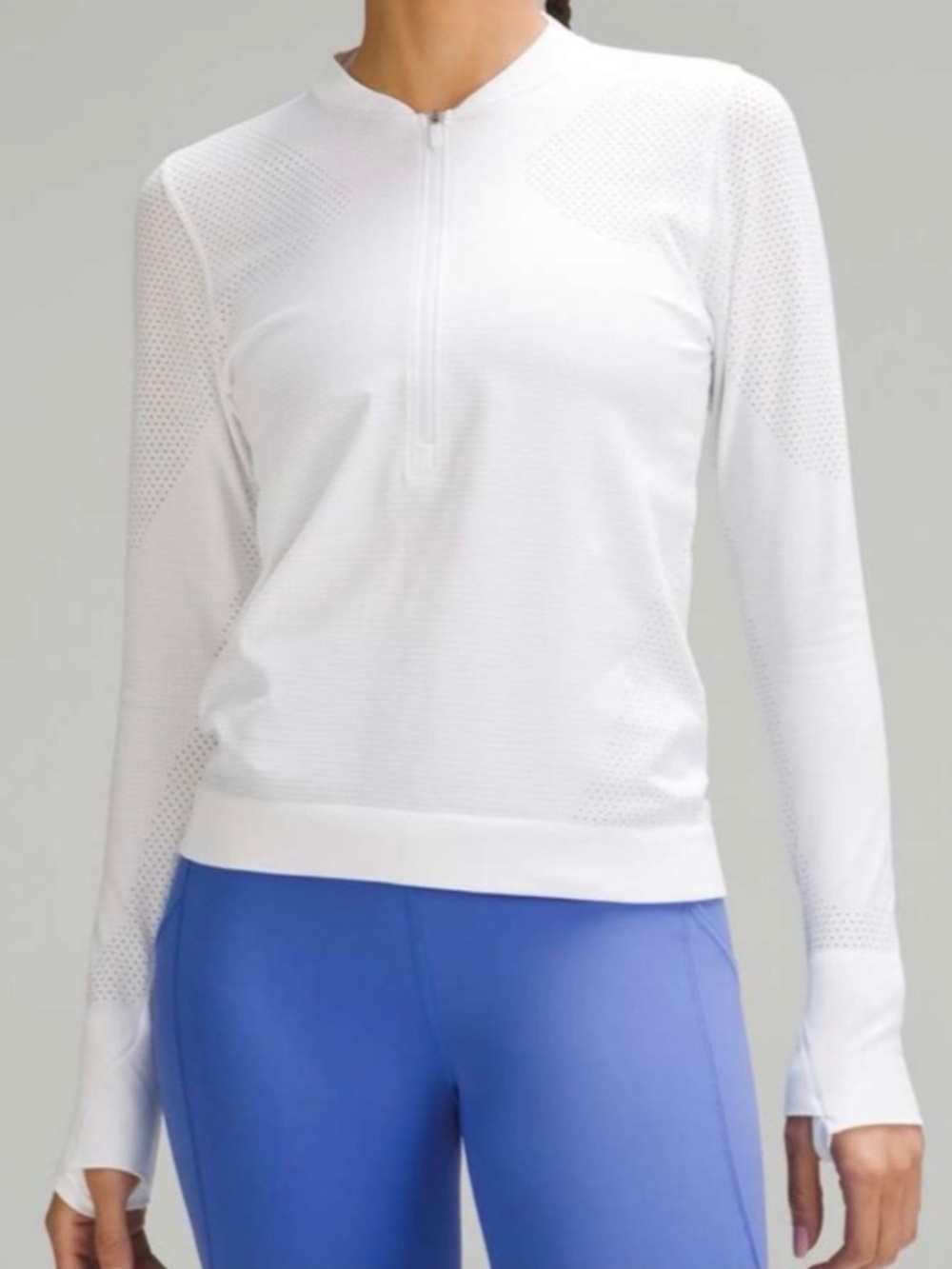 Lululemon White Swiftly Midweight Half-Zip Long Sleeve, Sz 8